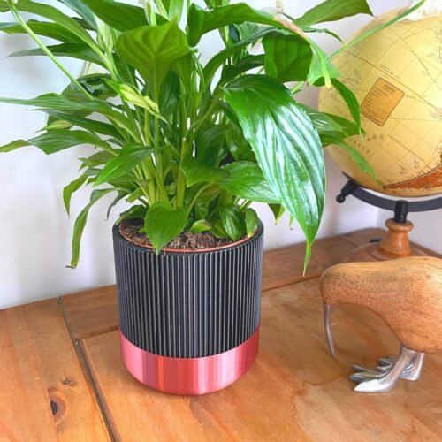 Mid-Century Ribbed Planter 11cm | Custom colours | Stylish design | Hidden drip tray | Two-Tone | Home Decor | Indoor Planter