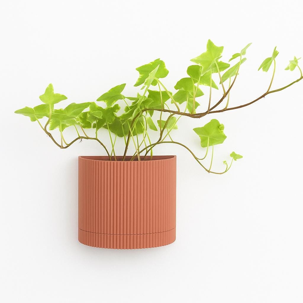 Ribbed wall mounted planter | Hidden wall mount and drip tray | Stylish design | Custom Colours
