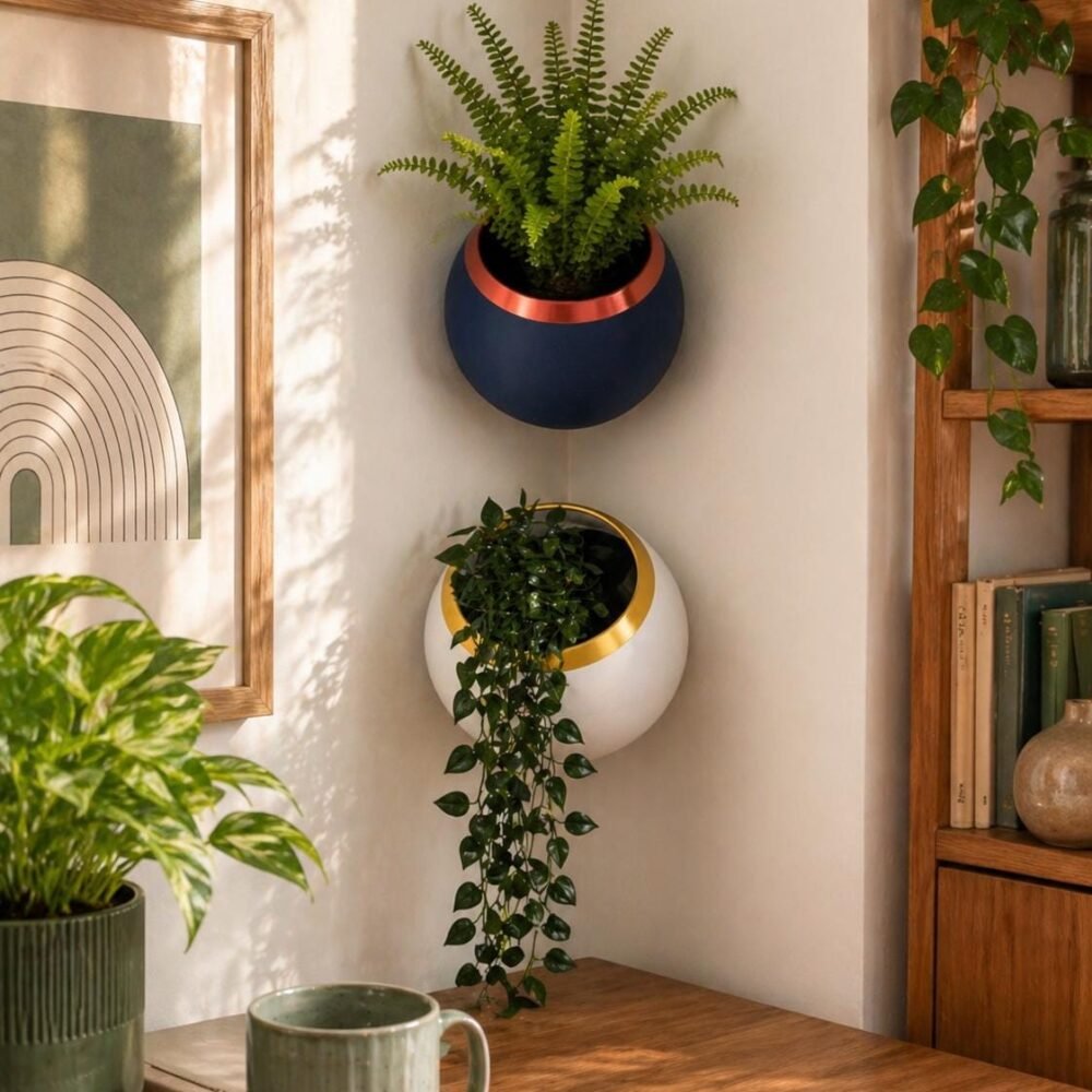 image_01 Spherical Corner Planter: Two-Tone Wall-Mounted Plant Pot