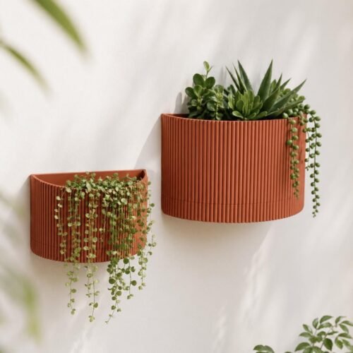 image_01 Ribbed wall mounted planter | Hidden wall mount and drip tray | Stylish design | Custom Colours
