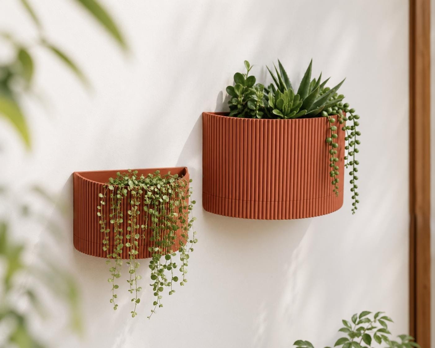 Modern wall mounted planter styled in a contemporary interior