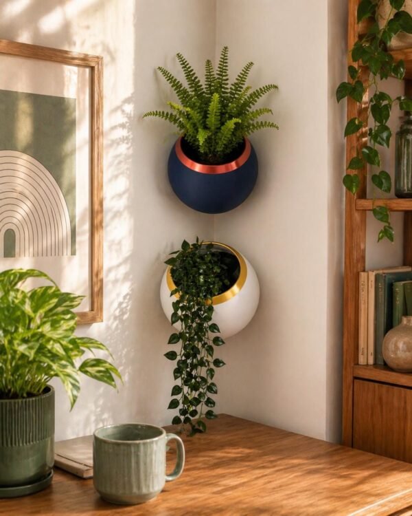 image_01 Spherical Corner Planter: Two-Tone Wall-Mounted Plant Pot