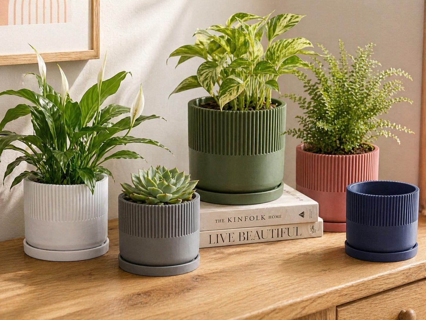 Modern indoor planter styled in a calm contemporary interior