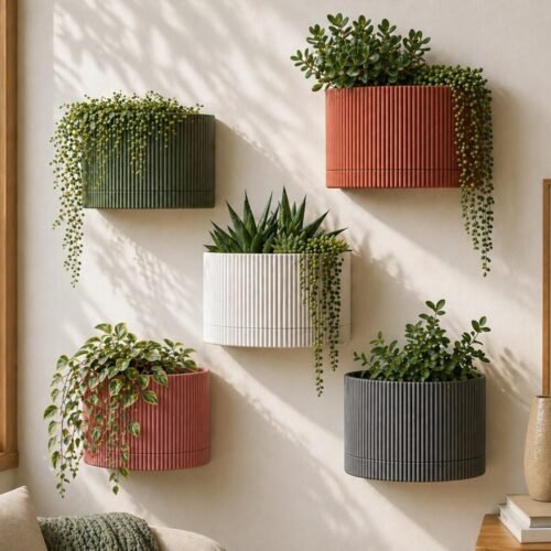 image_03 Ribbed wall mounted planter | Hidden wall mount and drip tray | Stylish design | Custom Colours