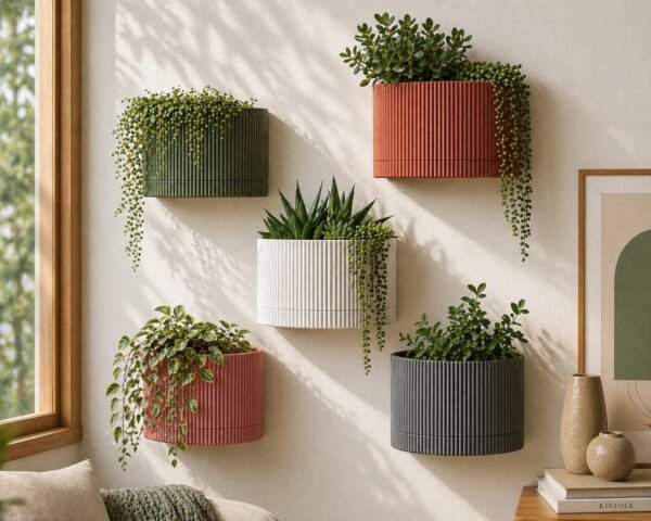 image_03 Ribbed wall mounted planter | Hidden wall mount and drip tray | Stylish design | Custom Colours