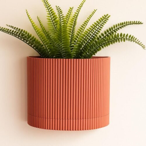 image_07 Ribbed wall mounted planter | Hidden wall mount and drip tray | Stylish design | Custom Colours